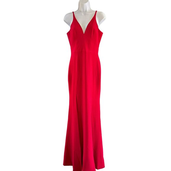 Dress the Population Women's Ruby Red Spaghetti Strap Plunging Long Dress Small - Picture 2 of 5